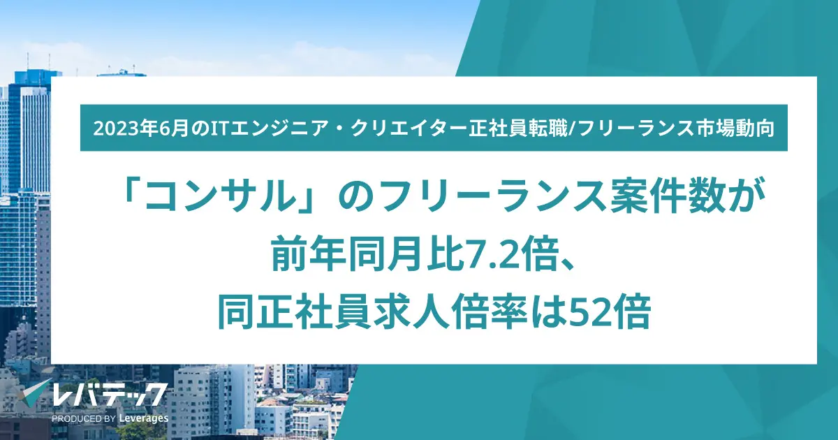 「コンサル」フリーランス案件数が前年同月比7.2倍、正社員求人倍率は52倍